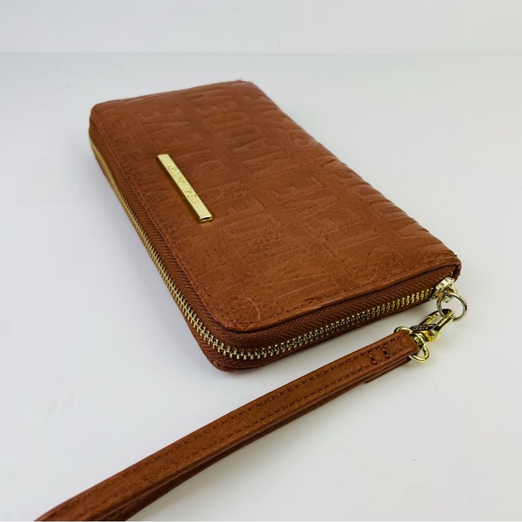 Steve Madden Embossed Monogram Zip Around Brown Gold Wristlet Zip Around Wallet - Picture 3 of 5